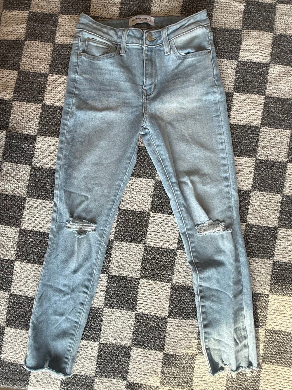 Just Black Denim Distressed Skinny Jeans Size 27 Light Wash Raw Hem